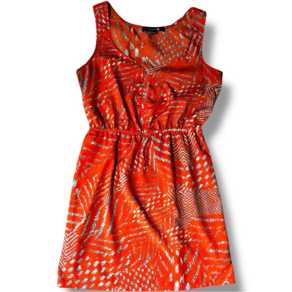 Forever 21 Orange/White and Gray Patterned Sweatheart Neck Sleveless Mini Dress - Picture 7 of 16